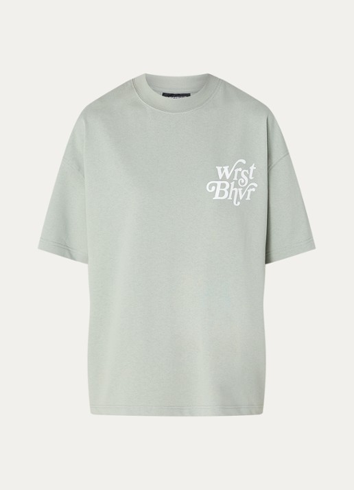 WRSTBHVR Reen T-shirt met logo- en backprint - voorkant 3 lindegroen