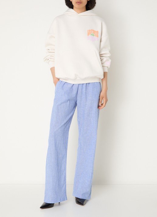 WRSTBHVR Tavina high waist straight fit broek in linnenblend - voorkant 4 blauwgrijs