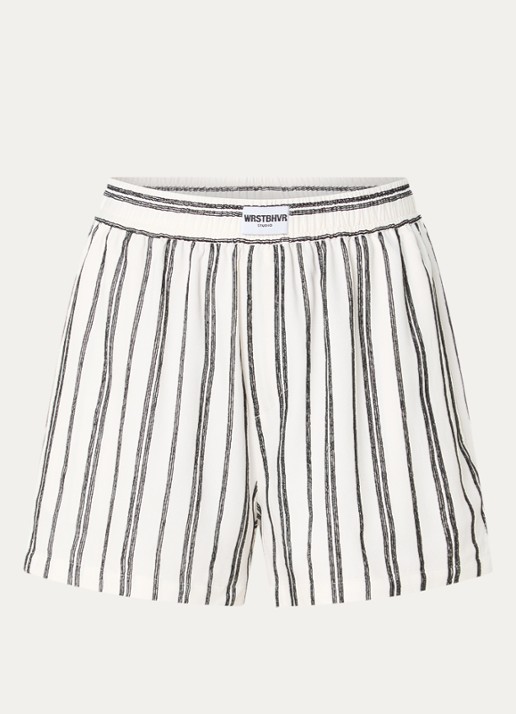 WRSTBHVR Tavina high waist straight fit korte broek met streepprint - voorkant 3 wit