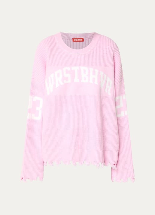 WRSTBHVR Tove fijngebreide trui met ingebreide logoprint - voorkant roze