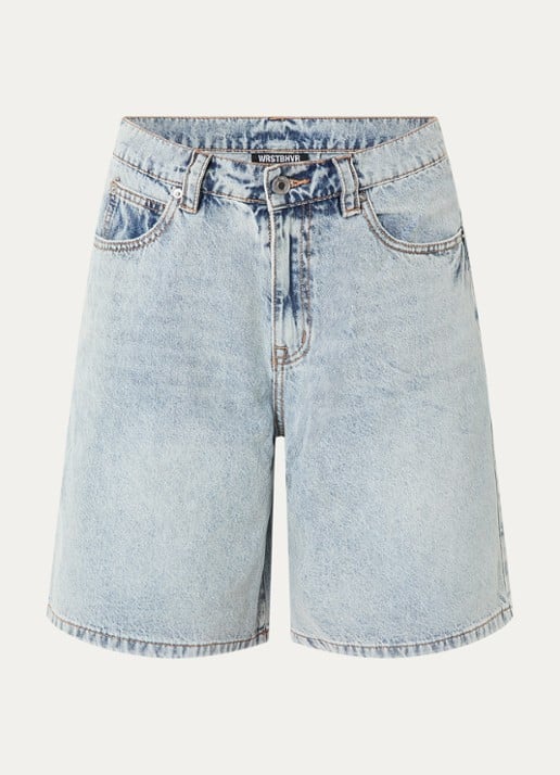 WRSTBHVR Yumi high waist wide leg korte broek van denim - voorkant 2 indigo
