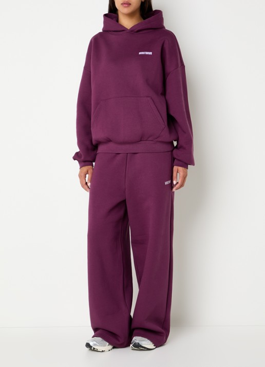 WRSTBHVR Zayn high waist wide fit joggingsbroek met logo - voorkant 3 aubergine