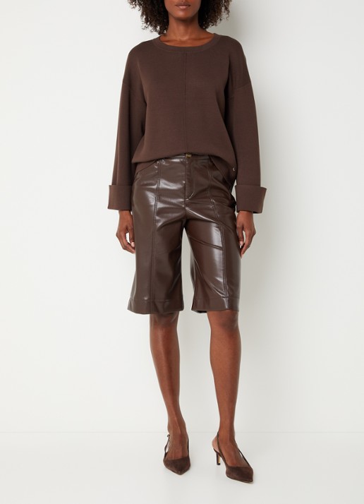 Xandres Annalisa sweater met ronde hals - voorkant 3 donkerbruin