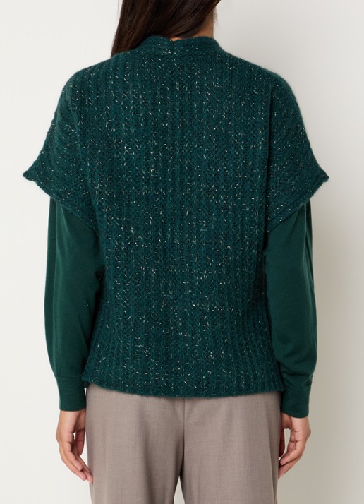 Xandres Bernadine grofgebreid openvallend vest in alpaca wolblend met lurex - achterkant 4 donkergroen