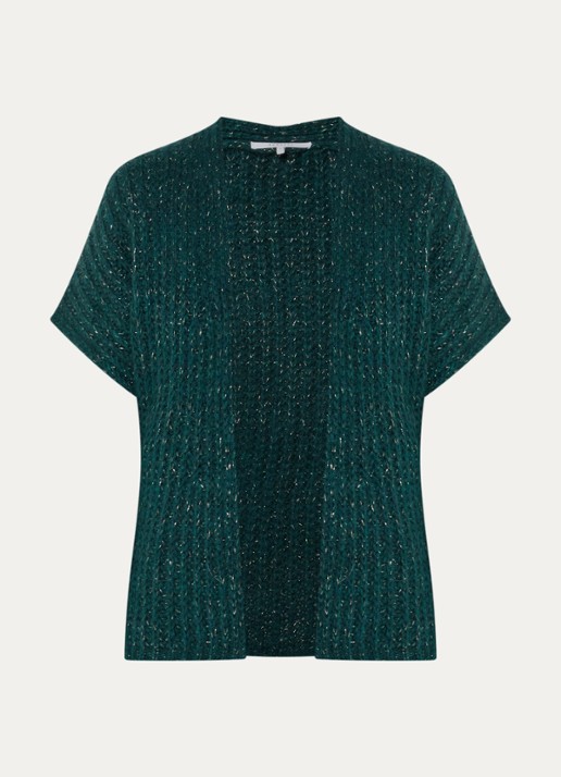 Xandres Bernadine grofgebreid openvallend vest in alpaca wolblend met lurex - voorkant 2 donkergroen