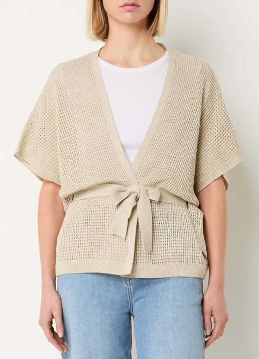 Xandres Binta grofgebreid gilet met lurex en strikceintuur