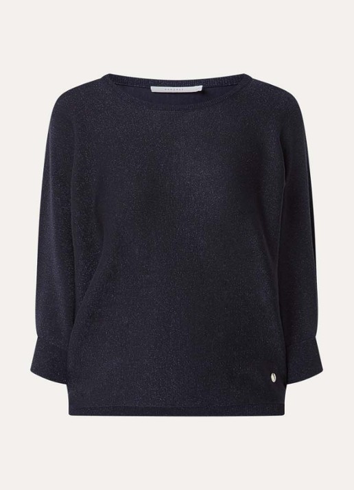 Xandres Gerrett fijngebreide top met lurex - voorkant donkerblauw