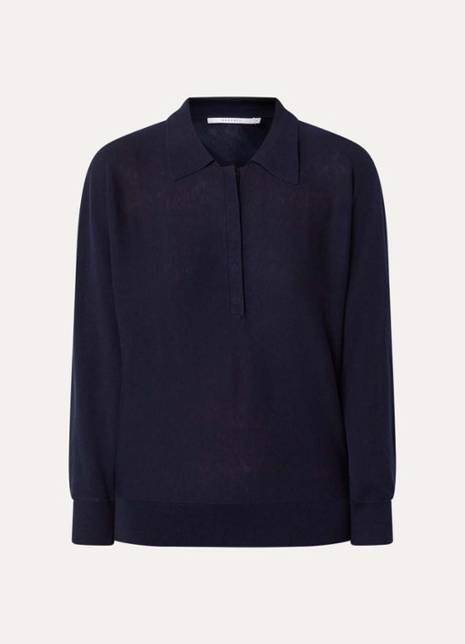 Xandres Ginny fijngebreide polo in zijdeblend - voorkant 3 donkerblauw