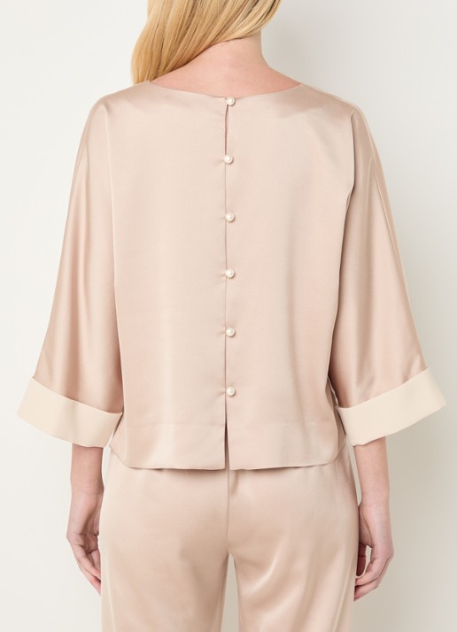 Xandres Halia blouse van satijn met trompetmouw - achterkant 4 beige