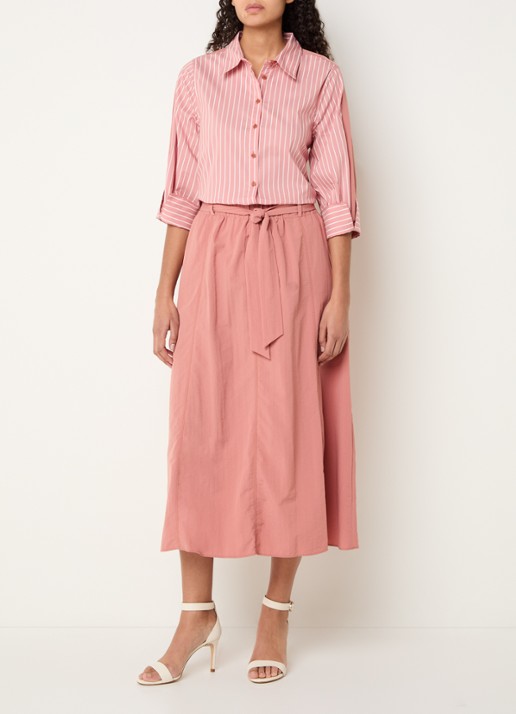 Xandres Hatriena blouse met streepprint - voorkant 4 koraal
