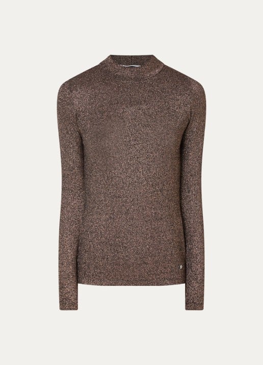 Xandres Hellas fijngebreide top met lurex - voorkant 3 bruin