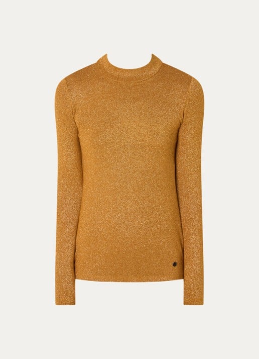 Xandres Hellas fijngebreide top met lurex - voorkant 3 mosterd