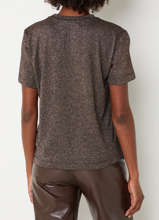 Xandres Helle top met lurex en stretch - achterkant 3 bruin
