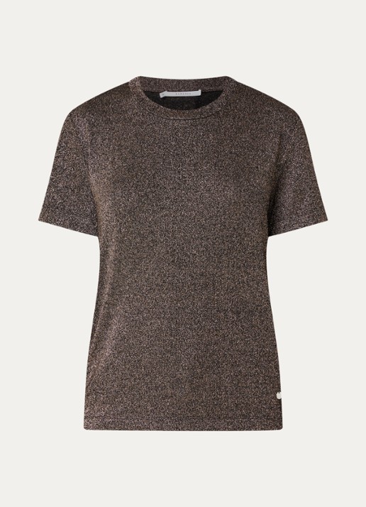 Xandres Helle top met lurex en stretch - voorkant bruin