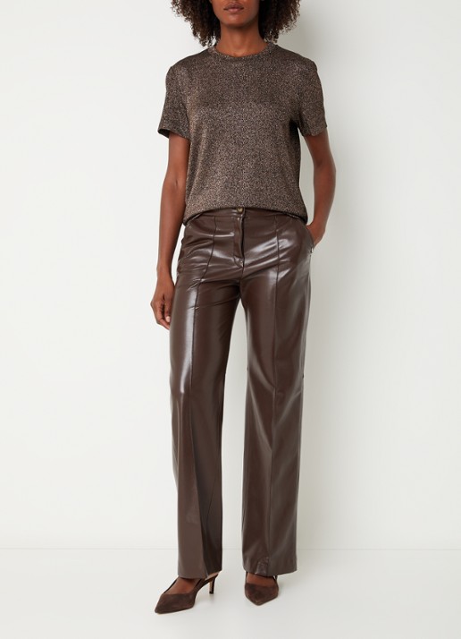Xandres Helle top met lurex en stretch - voorkant 2 bruin