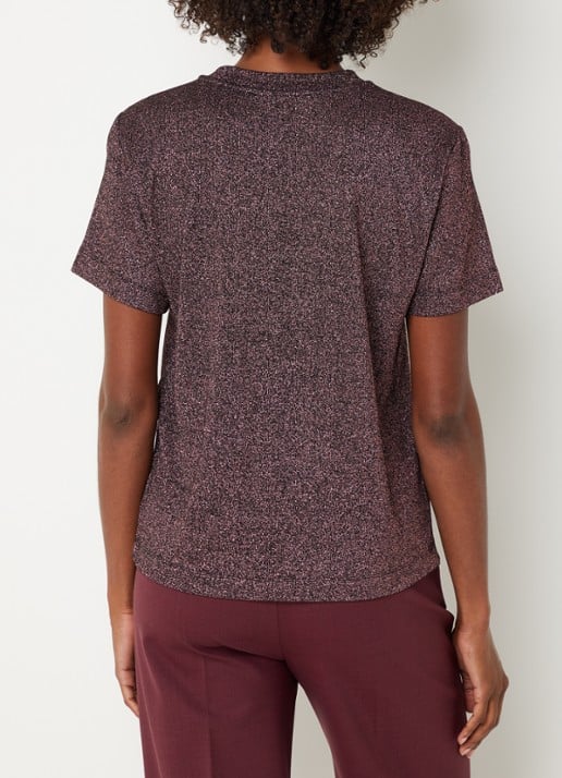 Xandres Helle top met lurex en stretch - achterkant 3 aubergine