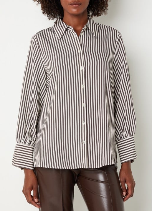 Xandres Heloisa blouse met streepprint - detail 4 donkerbruin