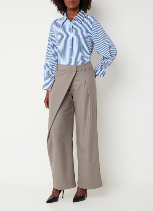 Xandres Heloisa blouse met streepprint - voorkant 3 kobaltblauw