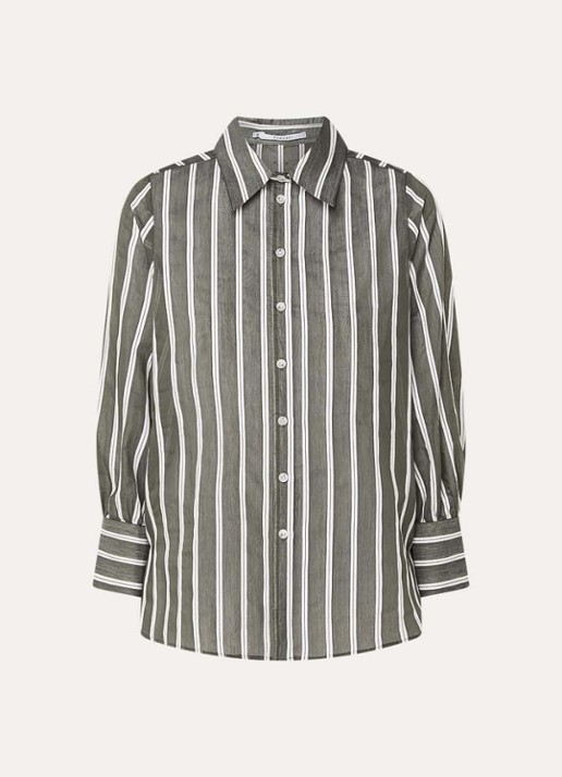 Xandres Heloisa semi-transparante blouse met streepprint - voorkant bronsgroen