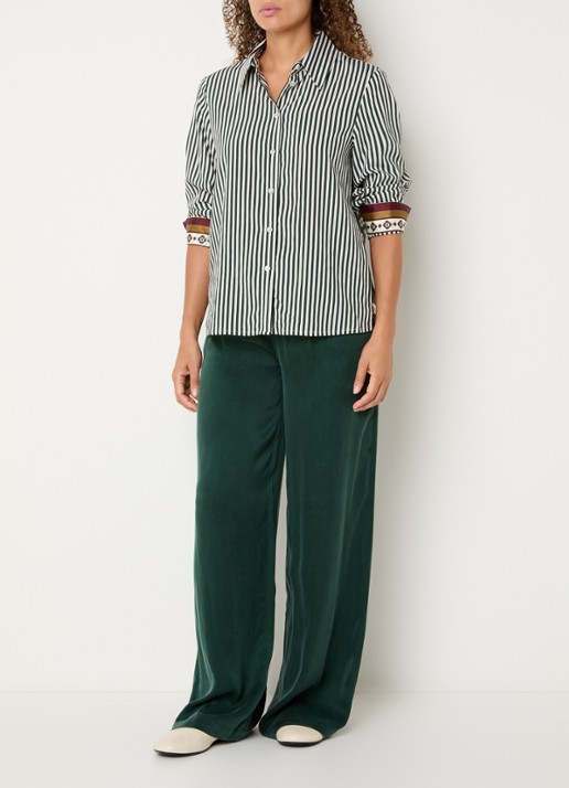 Xandres Henk blouse met streepprint - voorkant 4 donkergroen