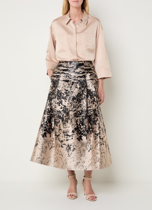 Xandres Hilbin blouse van satijn met borstzakken - voorkant 3 beige