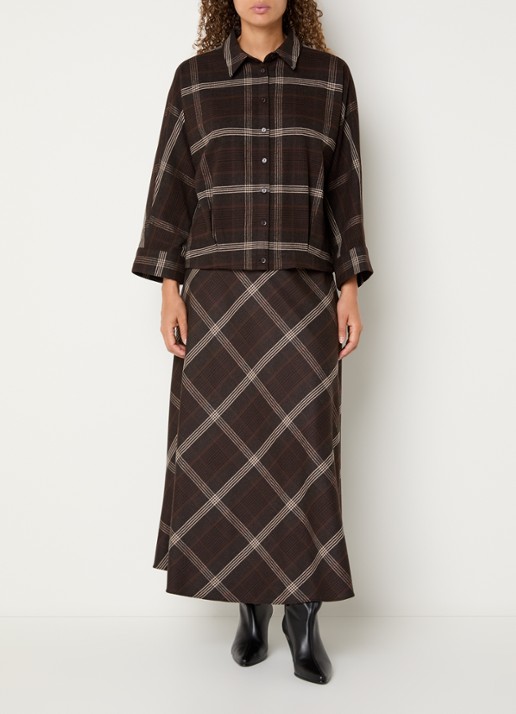 Xandres Hilou blouse met ruitdessin - voorkant 2 bruin