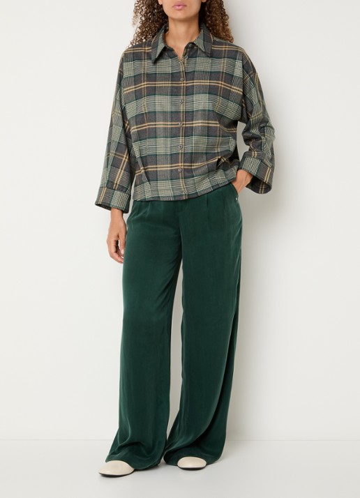 Xandres Hilou blouse met ruitdessin - voorkant 2 groen