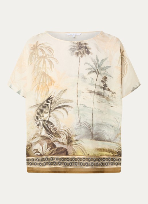 Xandres Holo blouse in linnenblend met print - voorkant 3 vanillegeel