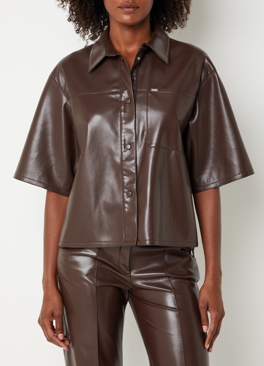 Xandres Horris blouse van imitatieleer met borstzak
