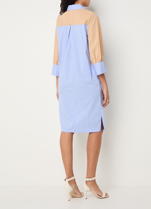 Xandres Katriena midi blousejurk met streepprint - achterkant 2 staalblauw