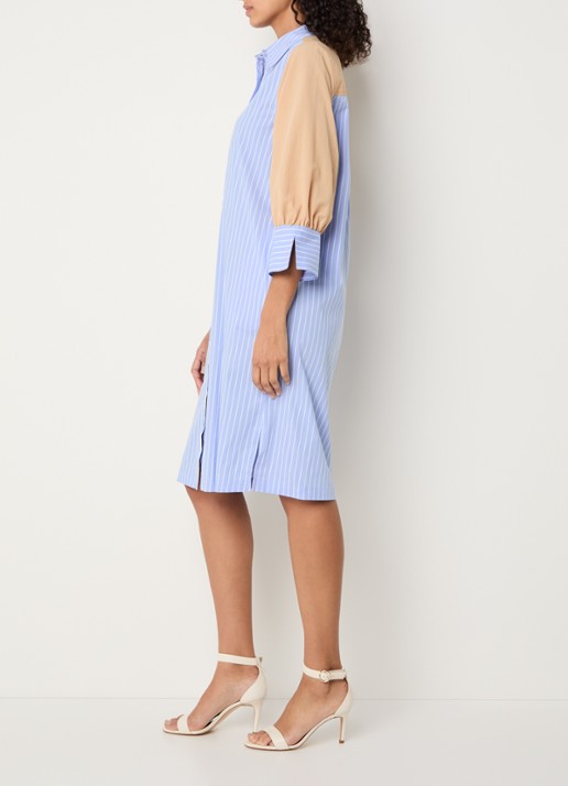 Xandres Katriena midi blousejurk met streepprint - voorkant 4 staalblauw