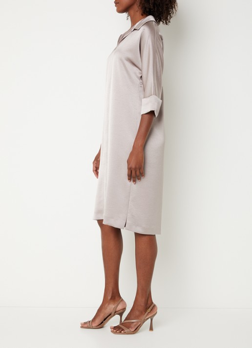 Xandres Kenano midi jurk met V-hals - voorkant 4 creme