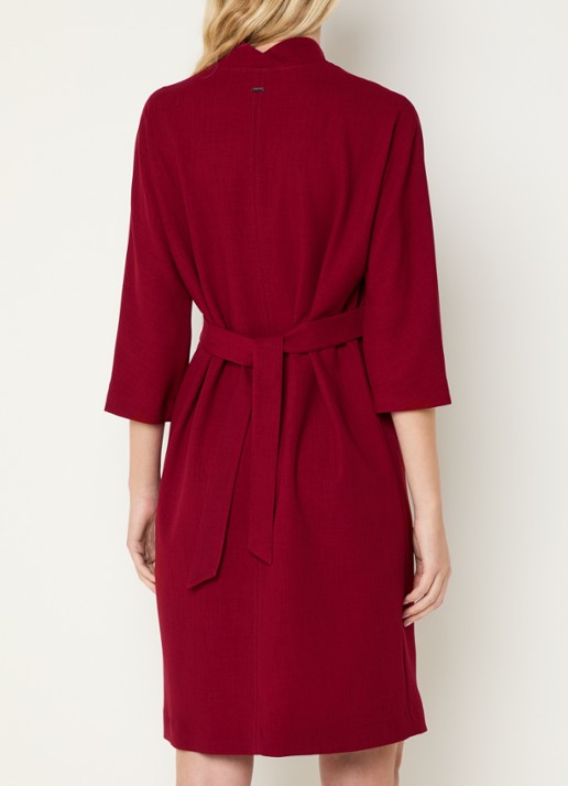 Xandres Kiliano midi jurk met strikceintuur - achterkant 4 donkerrood