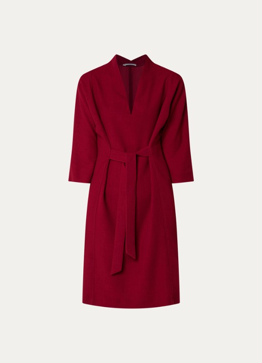 Xandres Kiliano midi jurk met strikceintuur - voorkant donkerrood