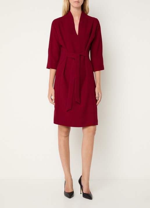 Xandres Kiliano midi jurk met strikceintuur - voorkant 2 donkerrood