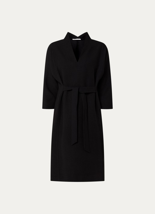 Xandres Kiliano midi tuniekjurk met V-hals en strikceintuur - voorkant 2 zwart