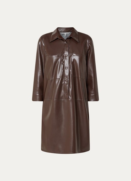 Xandres Kobien mini blousejurk van imitatieleer - voorkant 3 donkerbruin