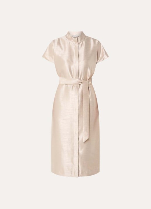 Xandres Koji midi blousejurk met metallic finish - voorkant 2 beige