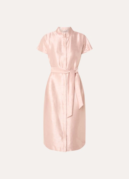 Xandres Koji midi blousejurk met metallic finish - voorkant zalmroze