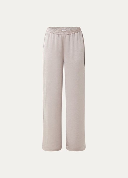 Xandres Paolo high waist wide fit broek van satijn - voorkant 2 creme