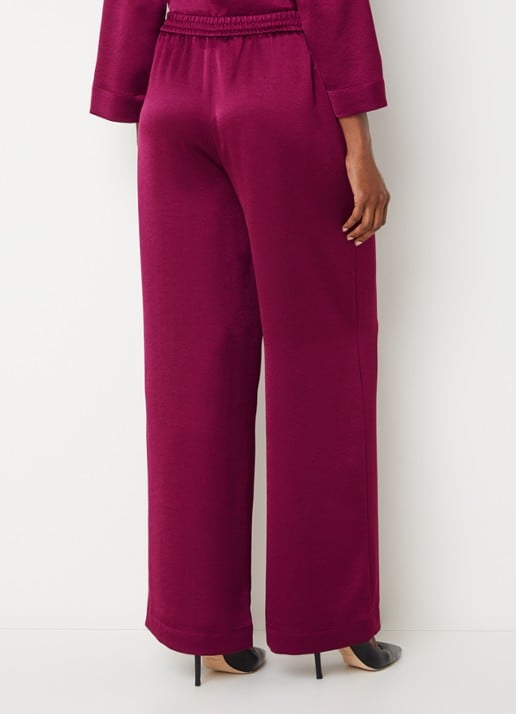 Xandres Paolo high waist wide fit broek van satijn - achterkant 4 aubergine