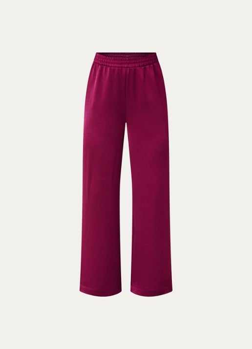Xandres Paolo high waist wide fit broek van satijn - voorkant 2 aubergine