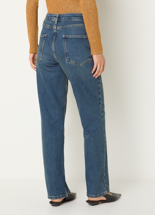 Xandres Pascal high waist straight leg jeans met medium wassing en sjaaldetail  - achterkant indigo