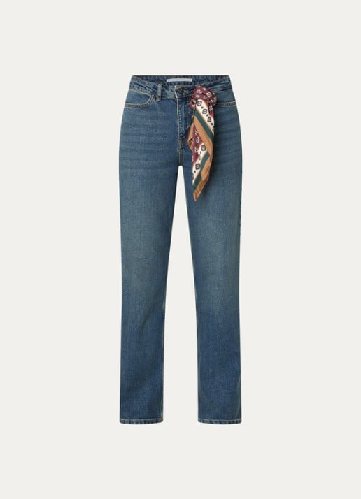 Xandres Pascal high waist straight leg jeans met medium wassing en sjaaldetail  - voorkant 3 indigo