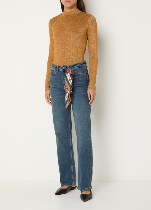 Xandres Pascal high waist straight leg jeans met medium wassing en sjaaldetail  - voorkant 4 indigo