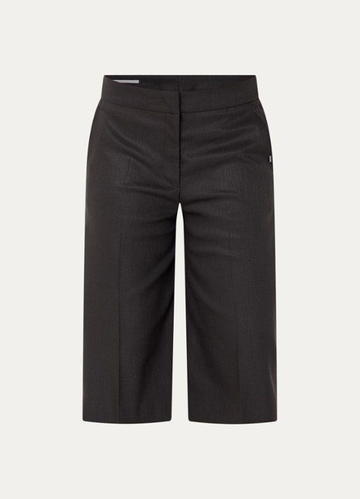 Xandres Patrizalo high waist straight fit korte pantalon in wolblend - voorkant 3 donkerbruin