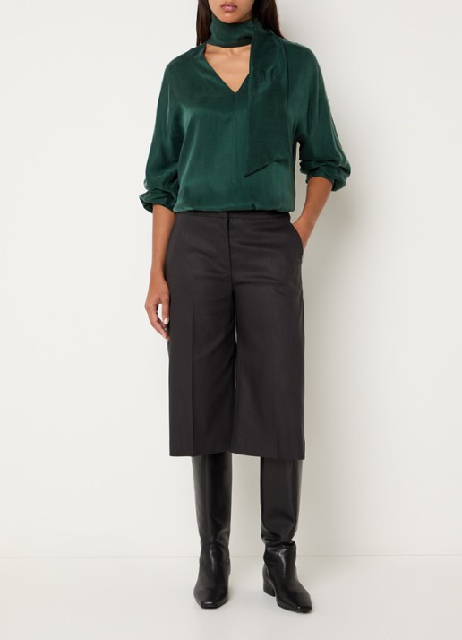 Xandres Patrizalo high waist straight fit korte pantalon in wolblend - voorkant 4 donkerbruin