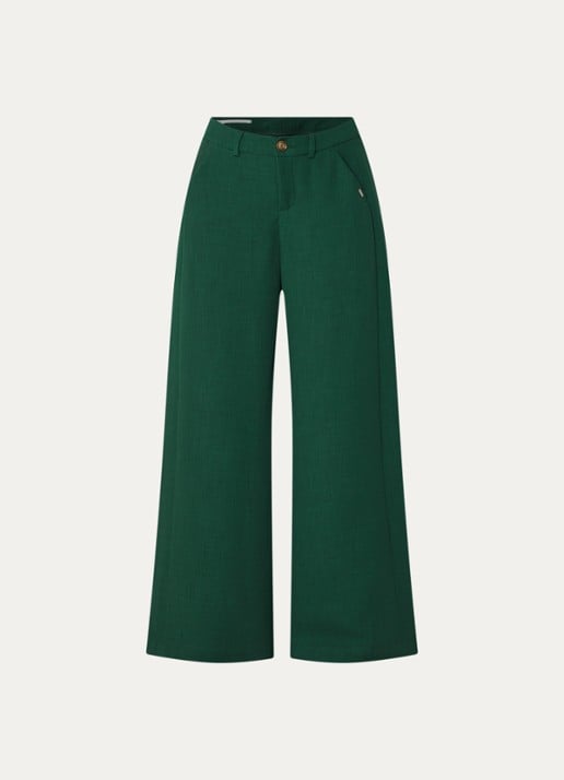 Xandres Patrizie high waist wide fit pantalon met steekzakken - voorkant donkergroen