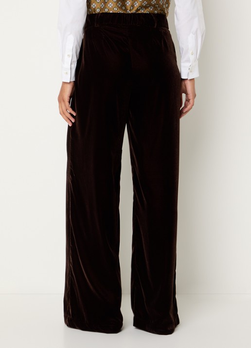 Xandres Phia high waist loose fit broek van fluweel - achterkant 2 roodbruin