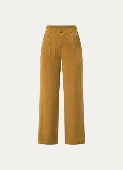 Xandres Phia high waist loose fit pantalon met steekzakken - voorkant 2 mosterd